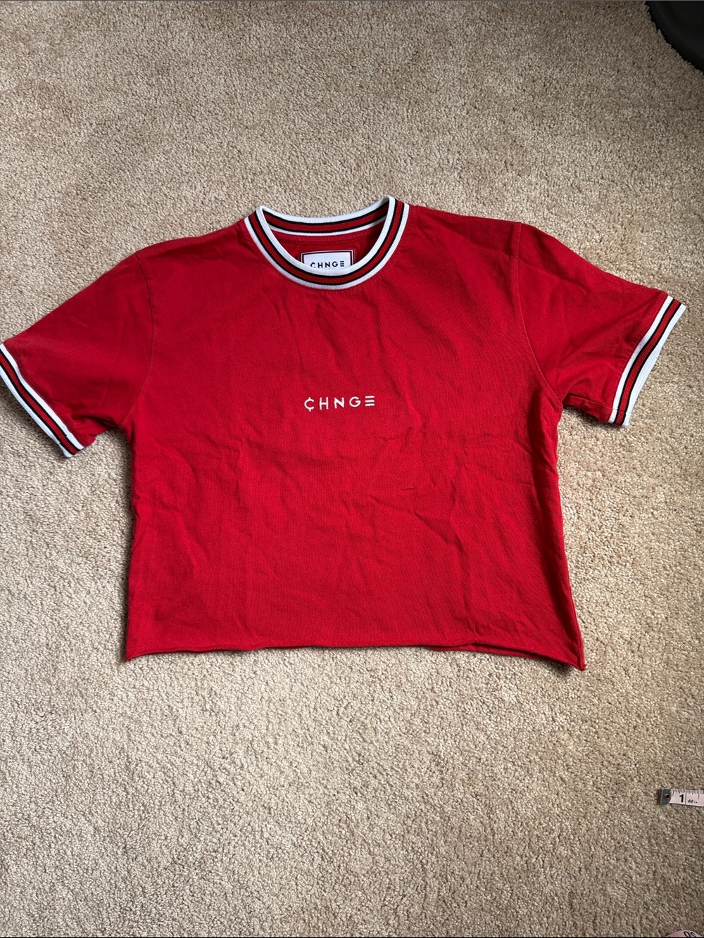CHNGE Red Logo Altered to a crop top.   See measurements